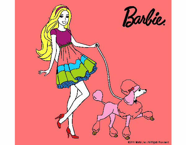 Barbie paseando a su mascota