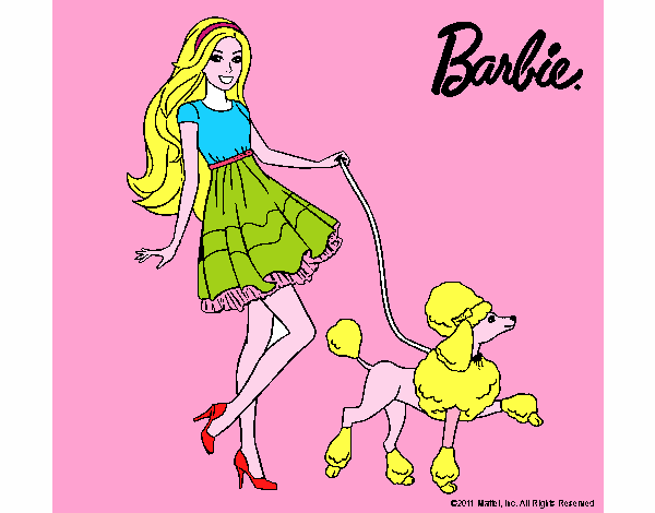 Barbie paseando a su mascota