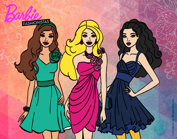 Dibujo Barbie y sus amigas vestidas de fiesta pintado por Amy2015