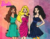 Dibujo Barbie y sus amigas vestidas de fiesta pintado por Amy2015