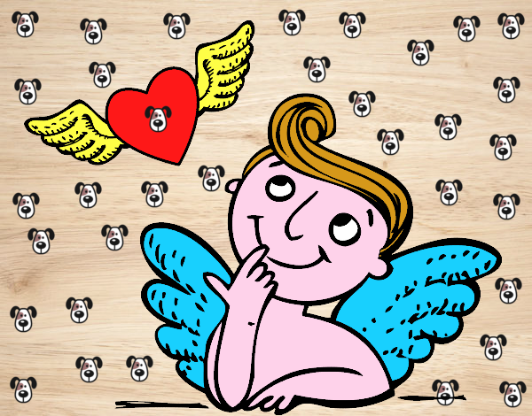 Cupido y corazón con alas