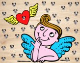 Cupido y corazón con alas