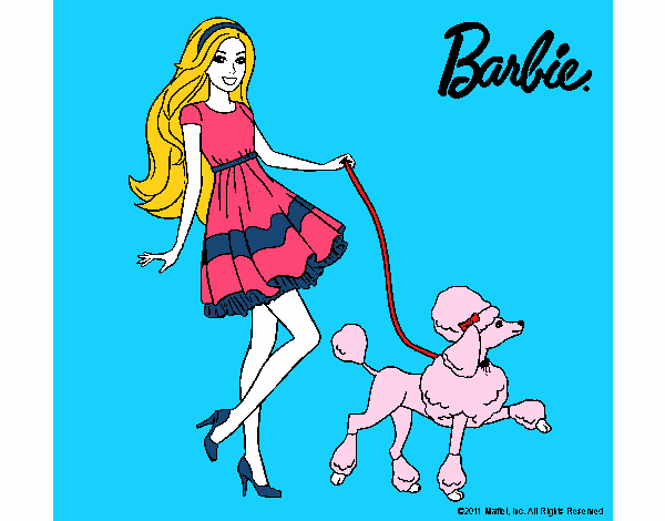 Barbie paseando a su mascota