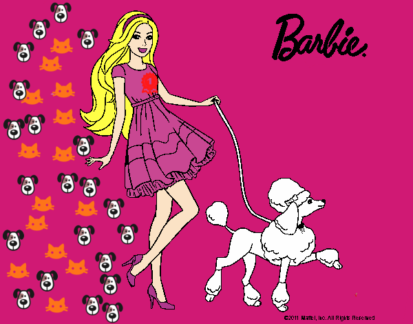 Barbie paseando a su mascota