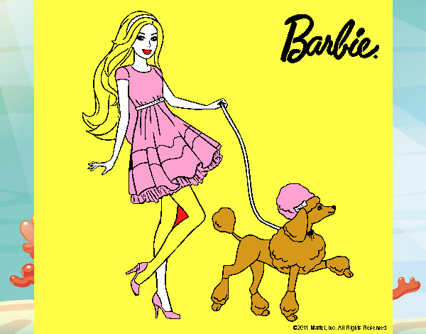 Barbie paseando a su mascota