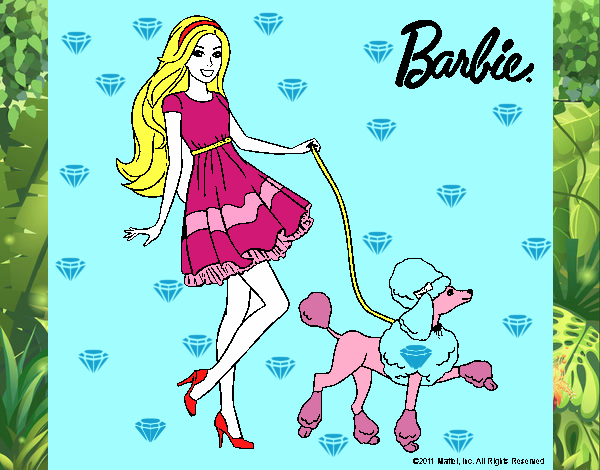 Barbie paseando a su mascota