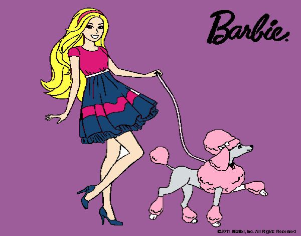 Dibujo Barbie paseando a su mascota pintado por Potte