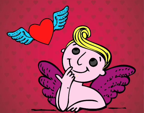 Cupido y corazón con alas