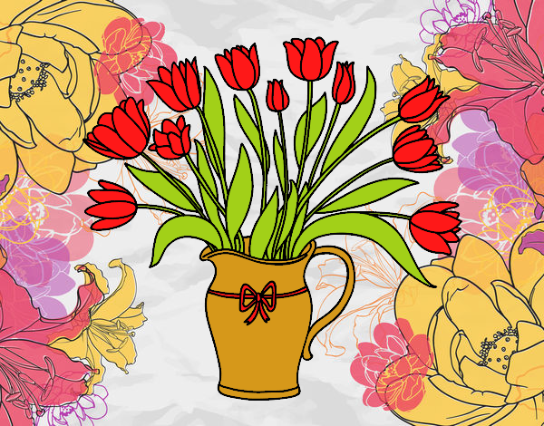 Dibujo Jarrón de tulipanes pintado por helio