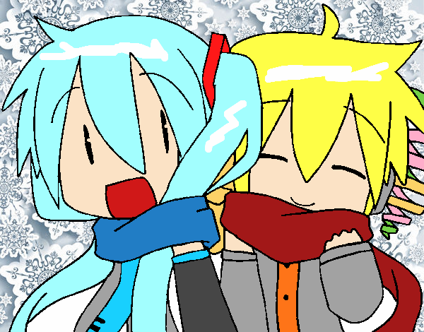 Miku y Len con bufanda