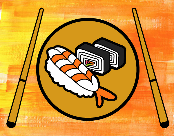 Dibujo Plato de Sushi pintado por helio
