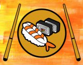 Dibujo Plato de Sushi pintado por helio