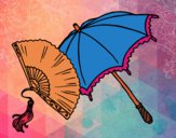 Dibujo Abanico y paraguas pintado por helio