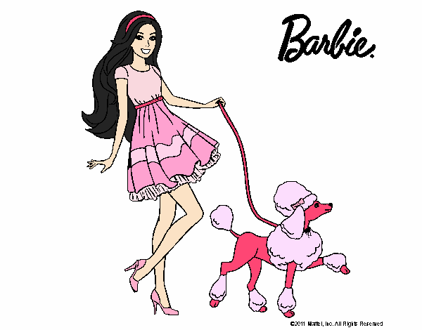 Barbie paseando a su mascota