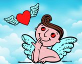 Cupido y corazón con alas