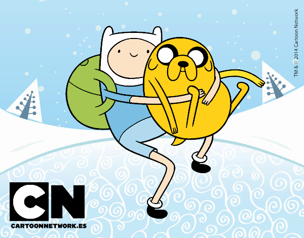 Dibujo Finn y Jake abrazados pintado por cartoon