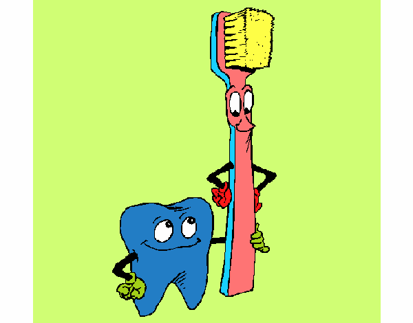 Muela y cepillo de dientes