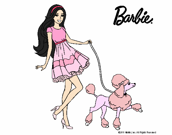 Barbie paseando a su mascota