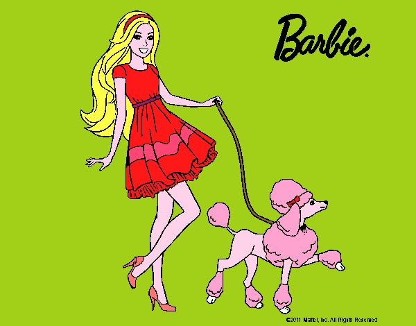 Barbie paseando a su mascota