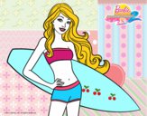 Dibujo Barbie con tabla de surf pintado por victorys
