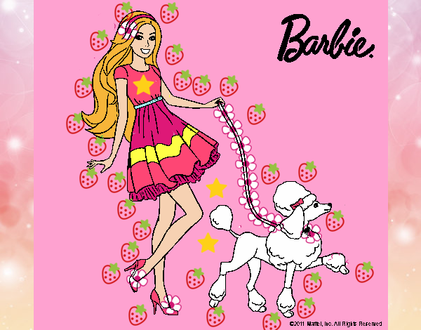 Barbie paseando a su mascota