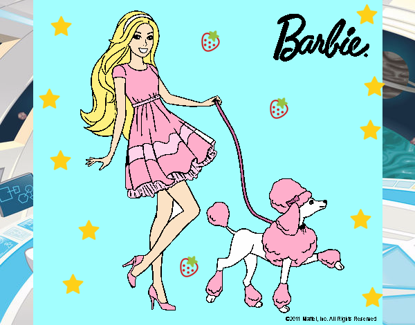 Barbie paseando a su mascota