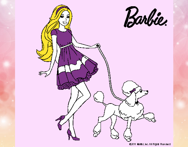 Barbie paseando a su mascota