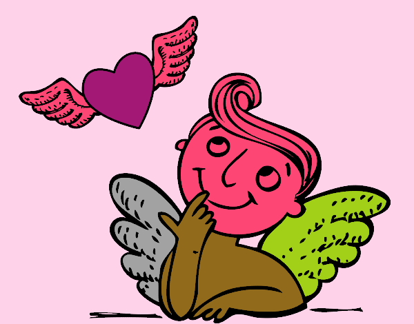 Cupido y corazón con alas