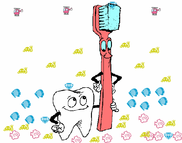 Muela y cepillo de dientes