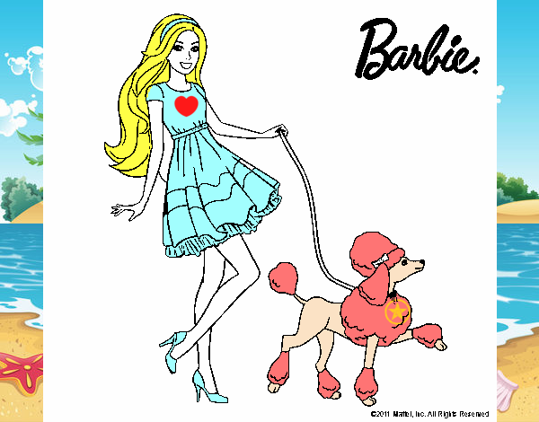 Barbie paseando a su mascota