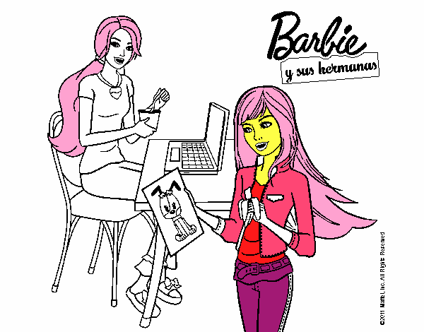 Barbie y su hermana merendando