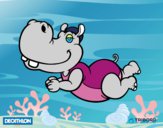 Dibujo Decathlon - Hipopótamo nadador pintado por maria30582