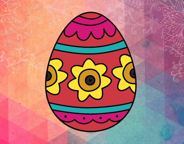 Dibujo Huevo de Pascua con flores pintado por helio