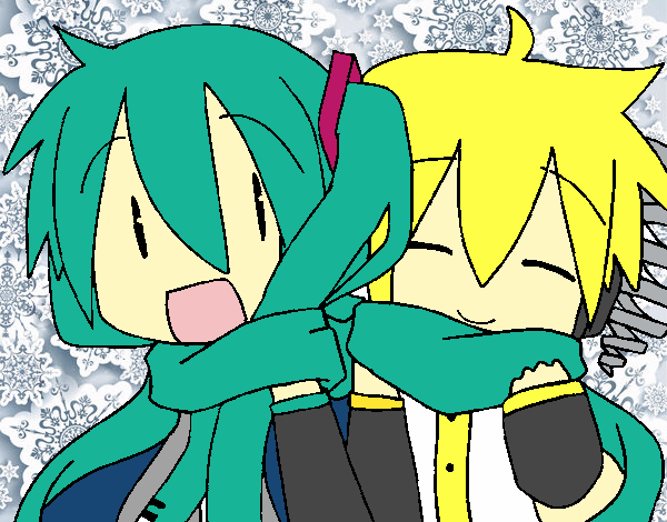 Miku y Len con bufanda