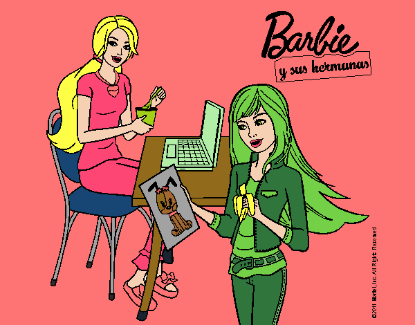 Dibujo De Barbie Y Su Hermana Merendando Pintado Por En Dibujos Net El D A A Las