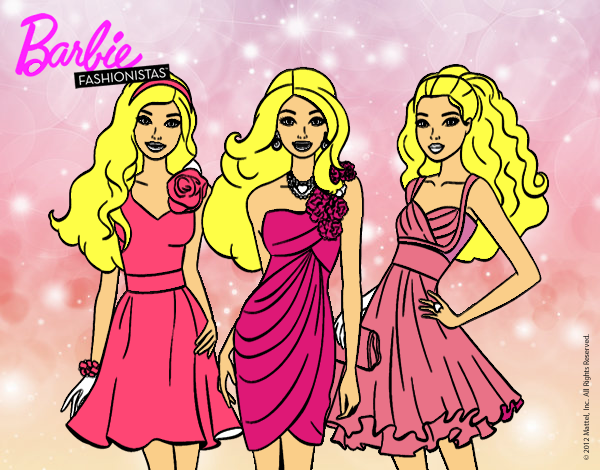Dibujo Barbie y sus amigas vestidas de fiesta pintado por AitanaPR