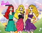 Dibujo Barbie y sus amigas vestidas de fiesta pintado por elisan