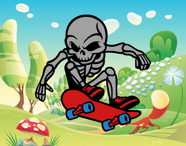 Dibujo Esqueleto Skater pintado por KitsuKyoun
