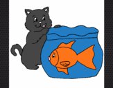 Dibujo Gato y pez pintado por sergio8876