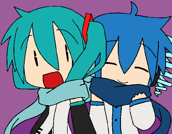 Miku y Len con bufanda