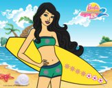 Dibujo Barbie con tabla de surf pintado por LunaLunita