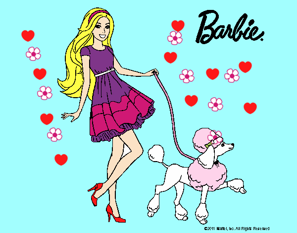 Barbie paseando a su mascota