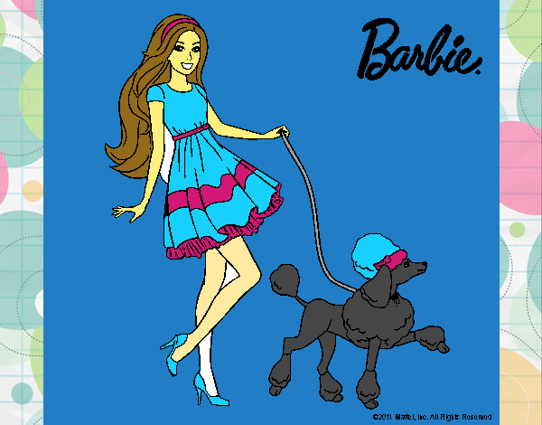 Barbie paseando a su mascota