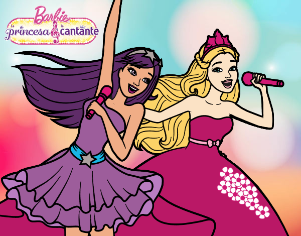 Dibujo Barbie y la princesa cantando pintado por dianita12