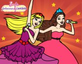 Dibujo Barbie y la princesa cantando pintado por elisan