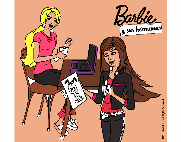 Barbie y su hermana merendando