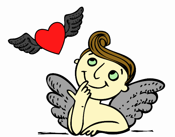 Cupido y corazón con alas