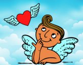 Cupido y corazón con alas