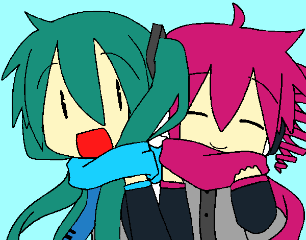 Miku y Len con bufanda