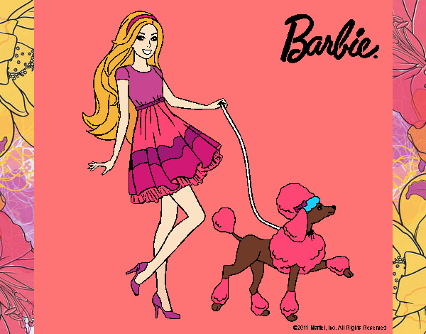 Barbie paseando a su mascota